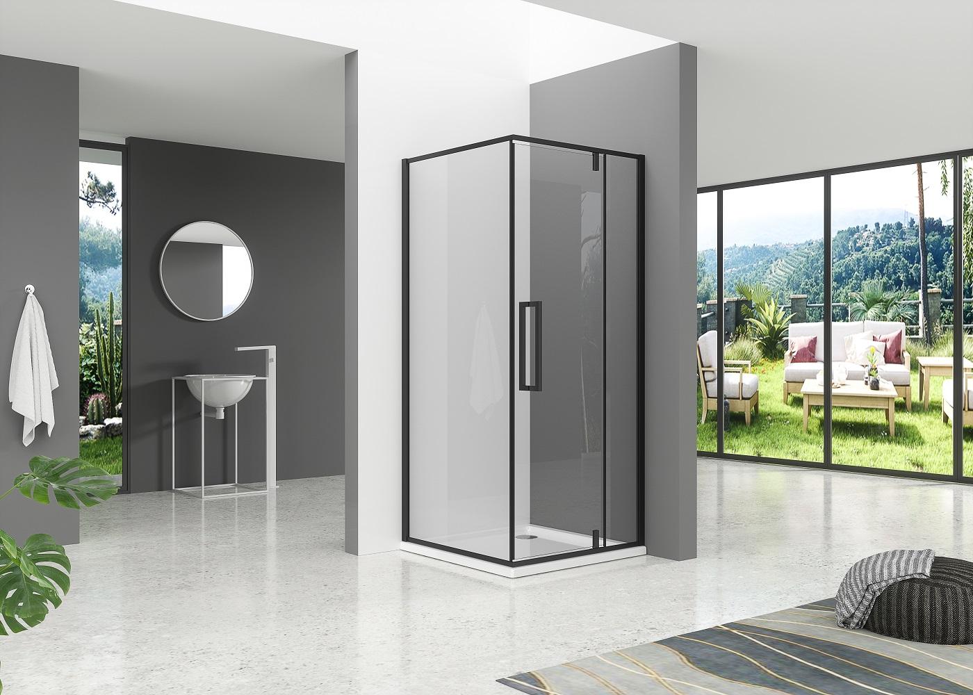 B-LINE TUŠ KABINA KVADRATNA 800x800x1950, CRNA, PROZIRNO STAKLO, VRATA+STIJENA