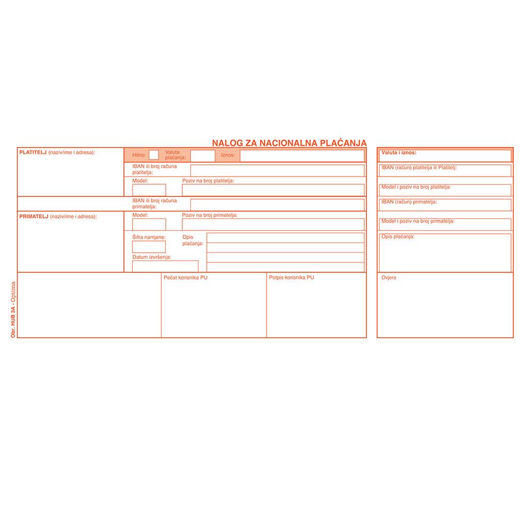 Obrazac HUB 3A, OPTIMA, nalog za nac. pl. 3/1, A4,1+0 LASER 900/1